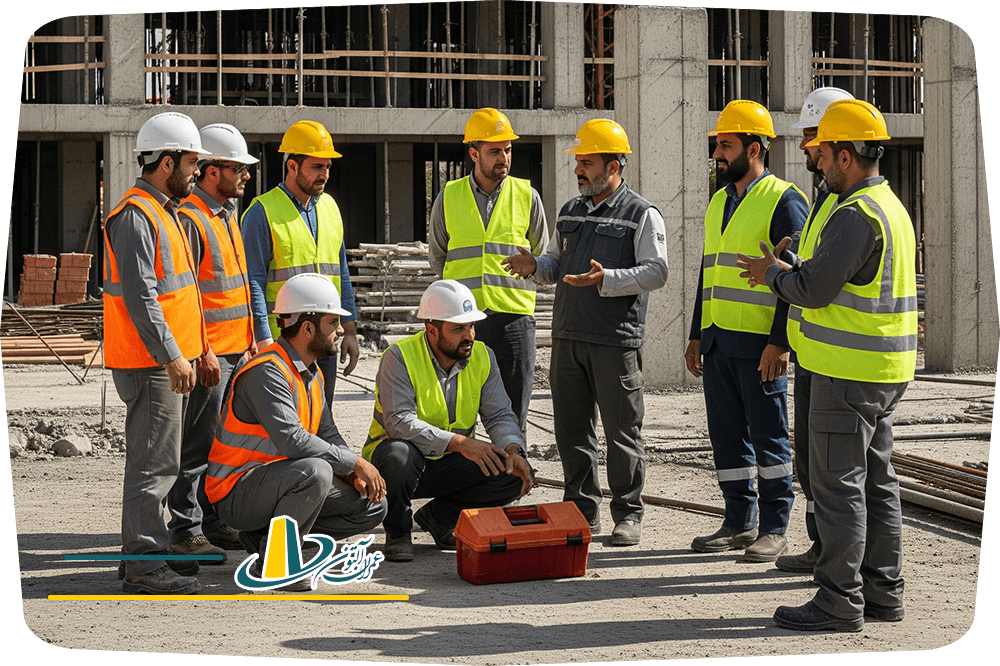 گفتگوی ایمنی (Toolbox Talk) در یک پروژه ساختمانی